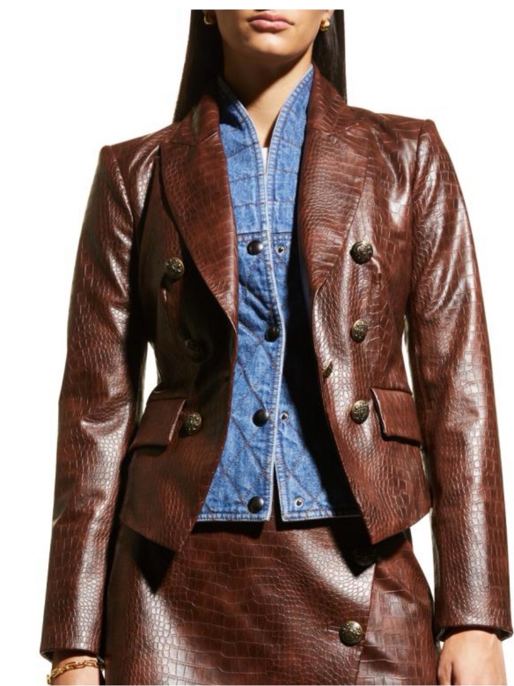 Veronica Beard Cookie Faux-Crocodile Dickey Jacket